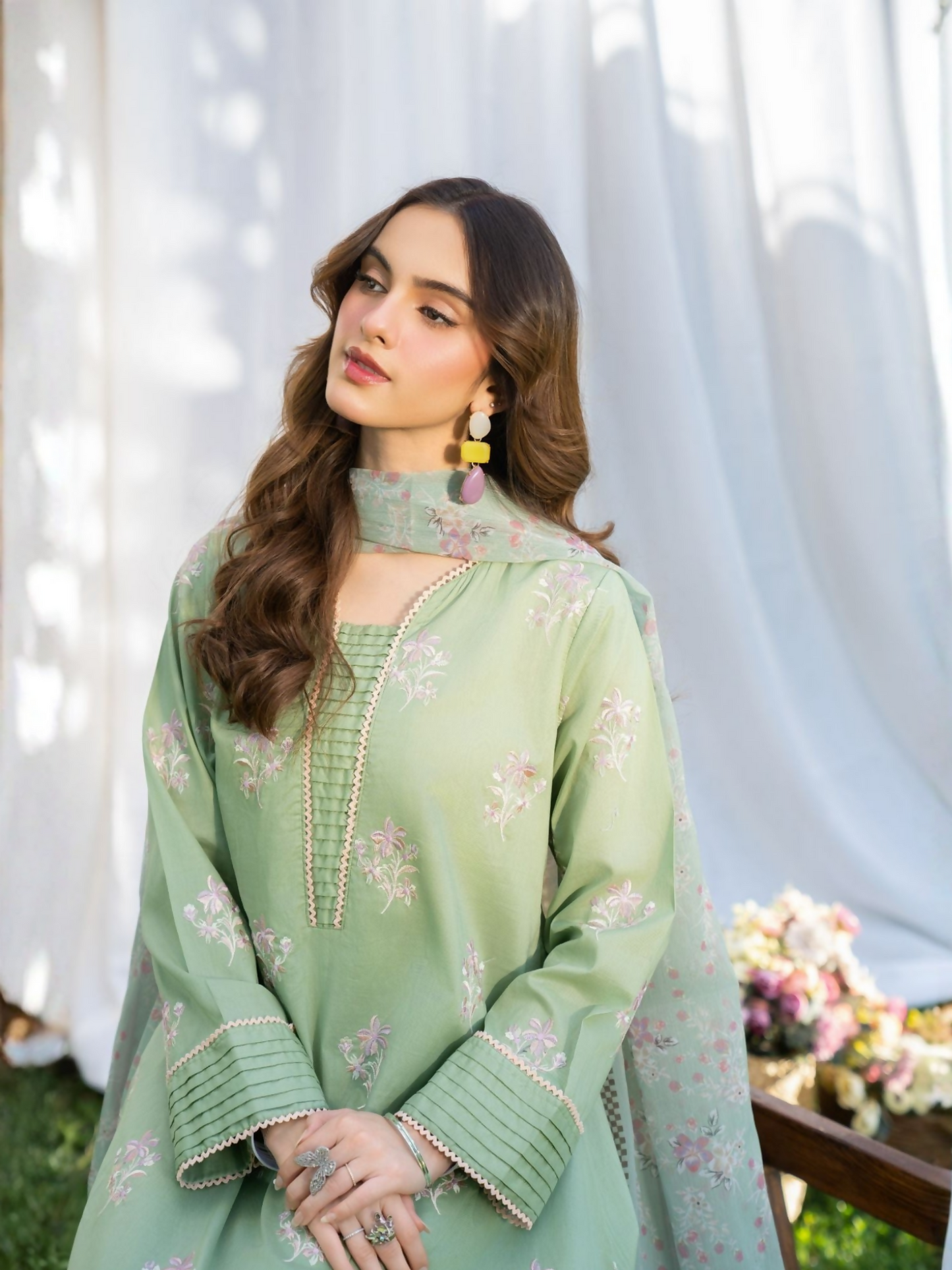 Mint Green Panache Apparel Karandi Embroidered Stitched Suit-Ornate