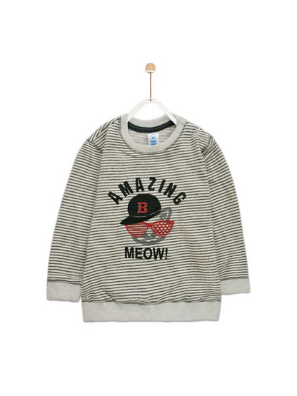 Funky Printed Baby Club Amazing Meow Striped Sweat Shirt-9081