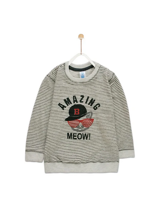 Funky Printed Baby Club Amazing Meow Striped Sweat Shirt-9081