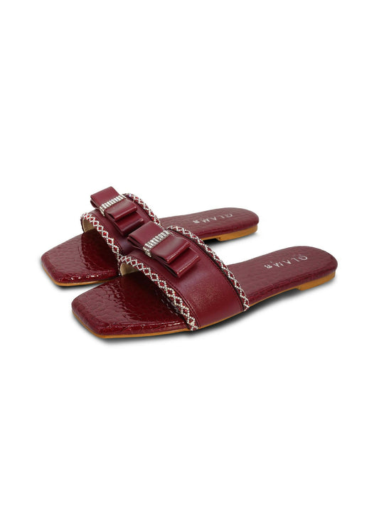 Maroon Royale Leather Women’s Slides-774
