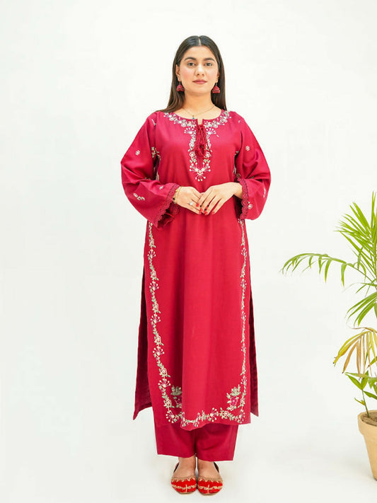 MH Cloth House Khaadi Net Embroidered Stitched 2-Piece Suit-Lalkaar