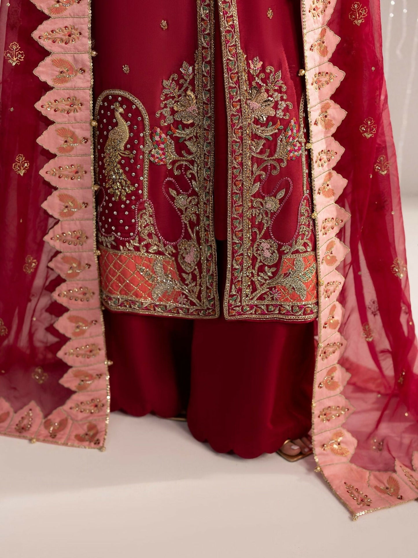 Shurooq Echoes In Bloom Raw Silk Embellished Stitched 3-Piece Suit-Scarlet Reverie