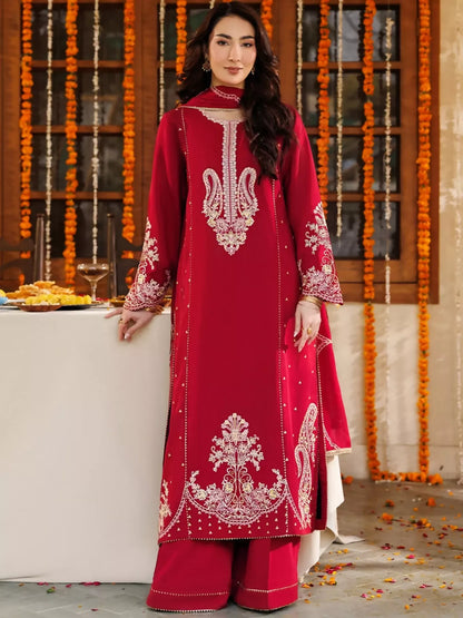 Panache Apparel Noore Eid Edit Raw Silk Embroidered Stitched Suit-Zariah
