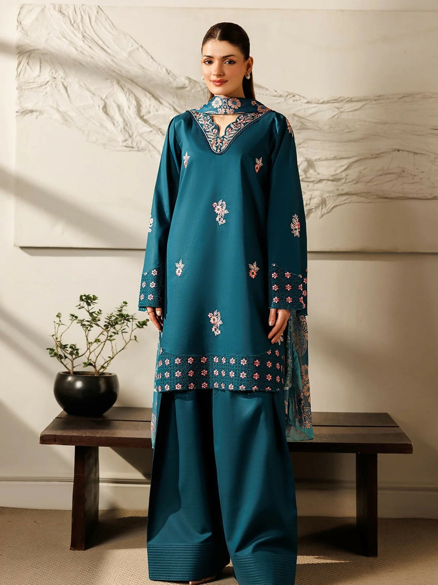 Panache Apparel Mistfall Ramadan Edit Cotton Embroidered Stitched Suit-Mystique