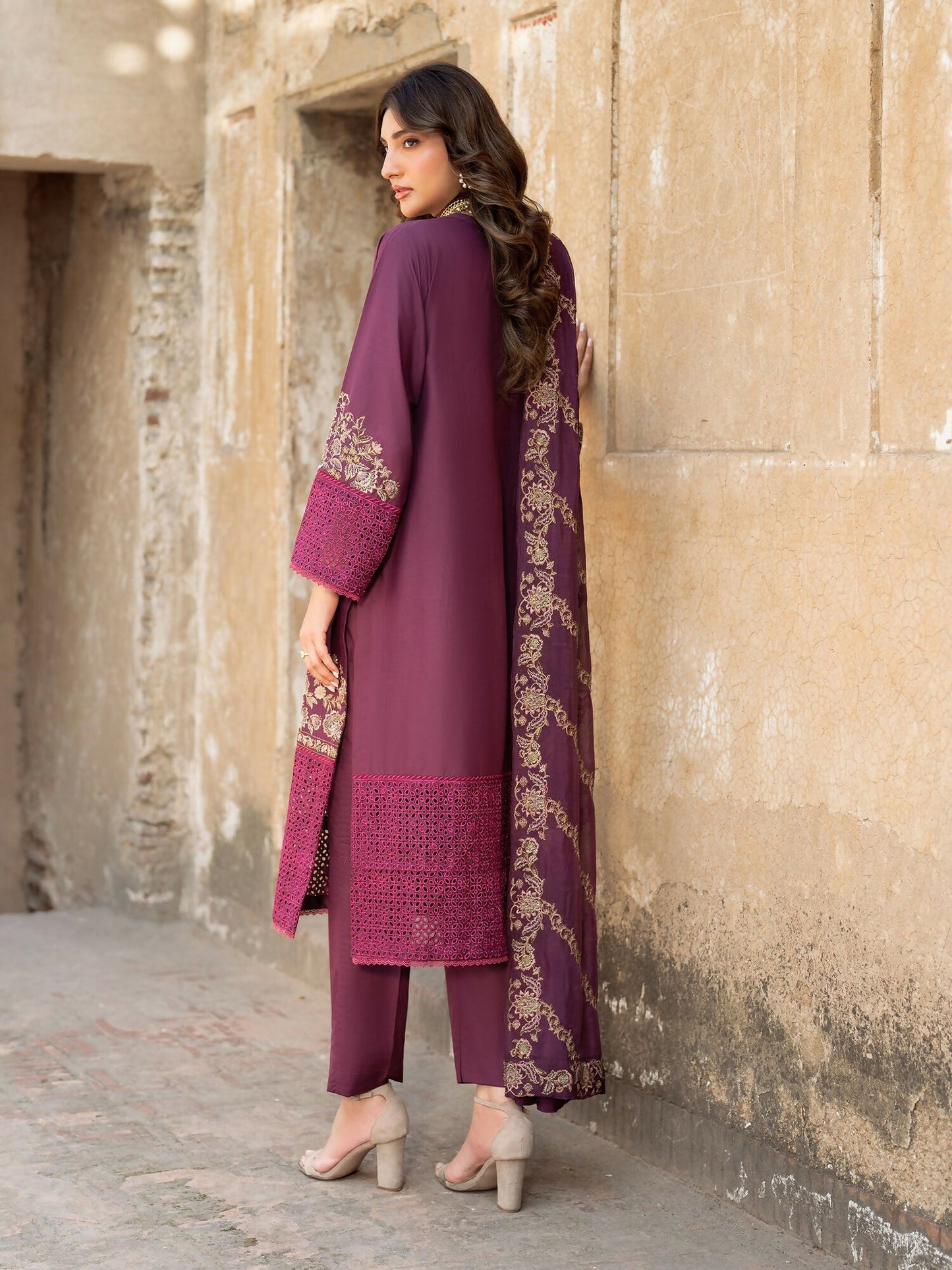 Panache Apparel Rang-e-Bahar Lawn Embroidered Stitched Suit-Almas