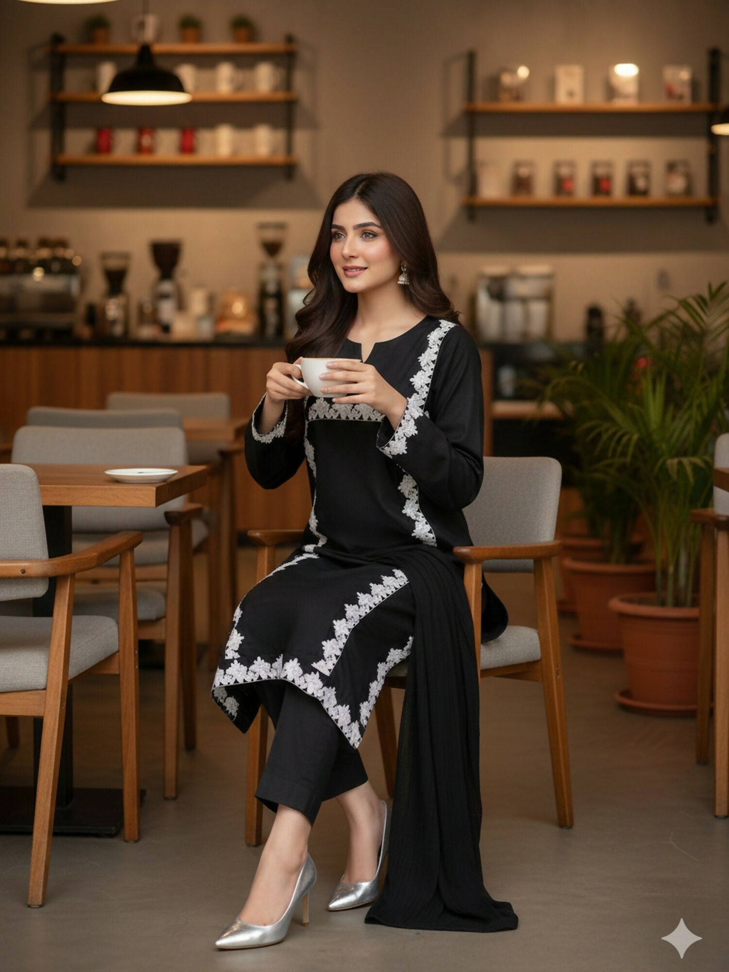 Zeephire Linen Embroidered Stitched 3-Piece Suit-Mira