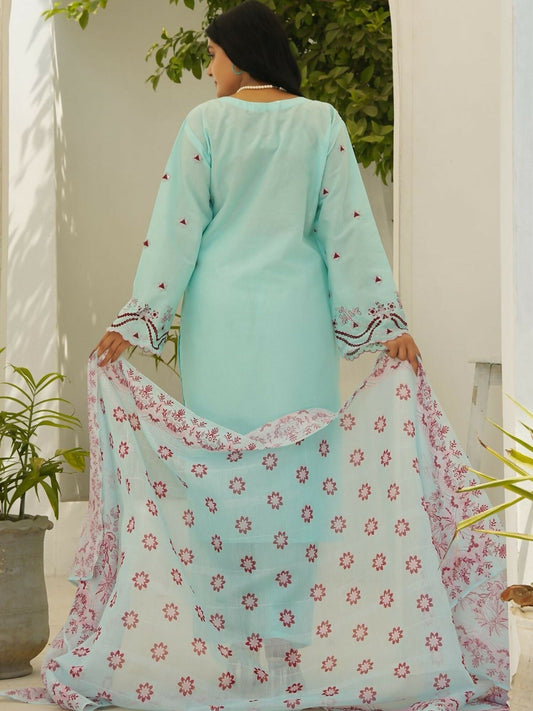 Stylish Collection Serene Summer Lawn Cotton Embroidered Stitched 3-Piece Suit-Pakeeza