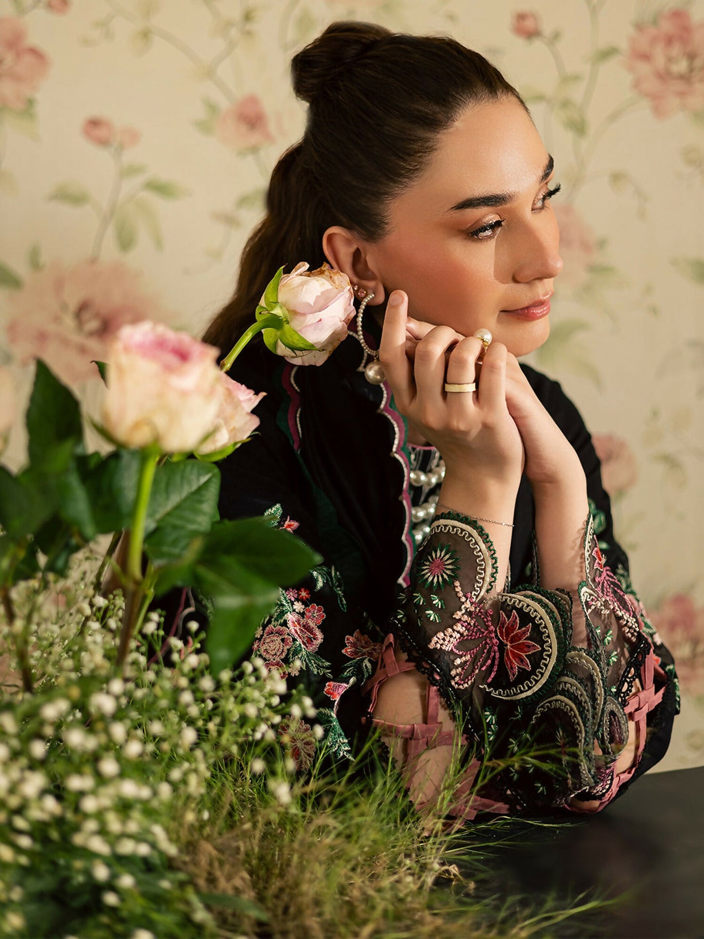 Mahnur Kaia Slub Linen Embroidered Stitched 3-Piece Suit-K- 14