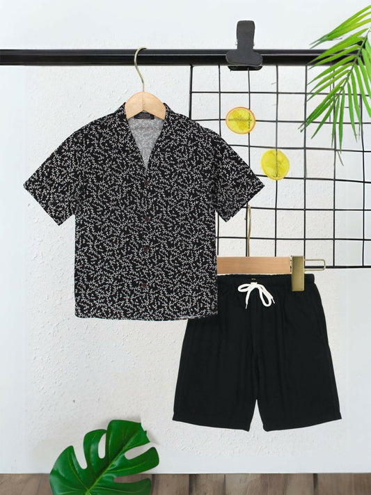 Black Velvour Boys & Girls Printed Co-ord Set-VC17
