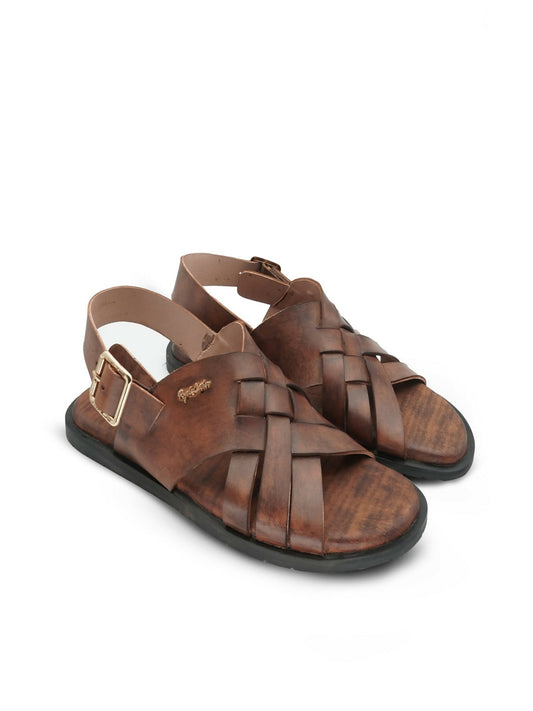 Men's brown cow leather sandals by Royale Leather with 450-gram lightweight design and rubber sole, perfect for casual everyday wear