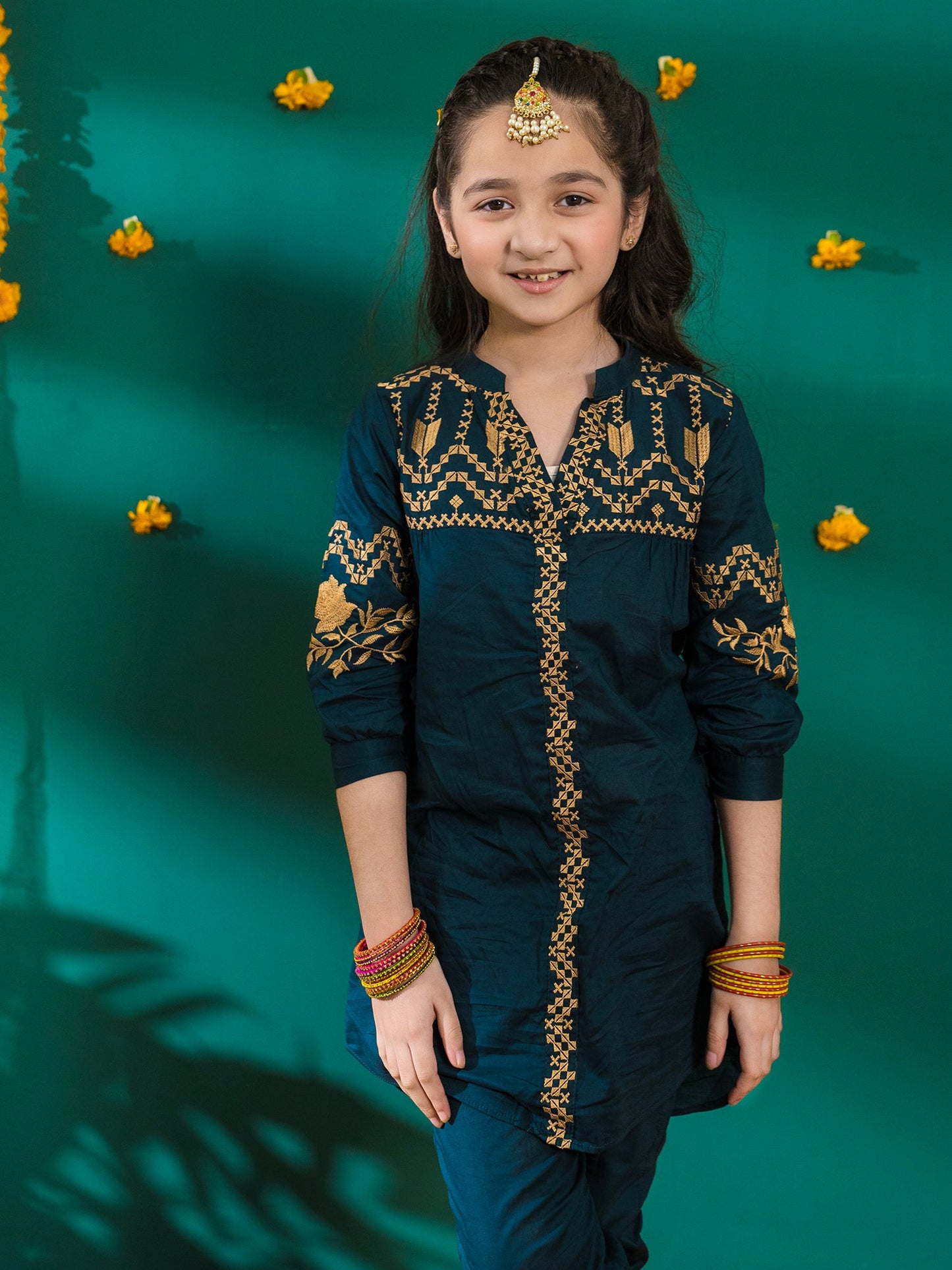 Velvour Girls Cotton Embroidered Stitched 2-Piece Suit- VG77-B