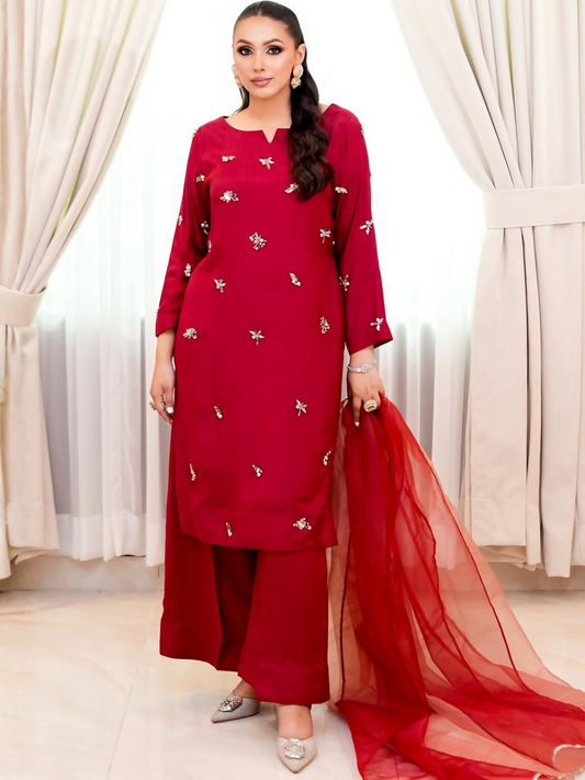 Allure By IH Fashion Calling Raw Silk Embellished Stitched 3-Piece Suit-Wilma