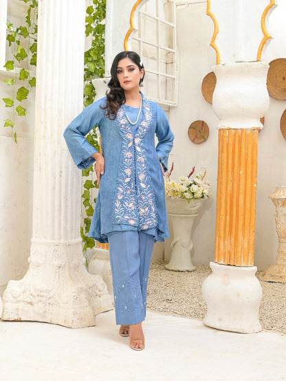 Ruby's Couture Poshak khadi Net Embellished Stitched 2-Piece Suit-Virsa