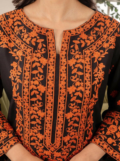 Stylish Collection Linen Embroidered Stitched 2-Piece Suit-Black Lava