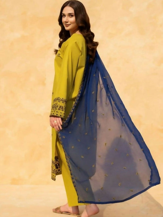 Zeephire Cotton Embroidered Stitched 3-Piece Suit-Majestic Olive