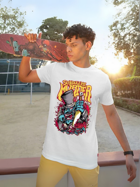 White Jupiter Printed Pro Monster Graphic Cotton Tee-shirt-13482