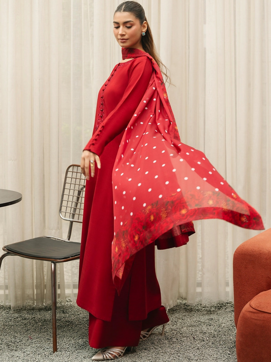 Mannat Clothing Suave Edit Raw Silk Embroidered Stitched Suit-Gazar