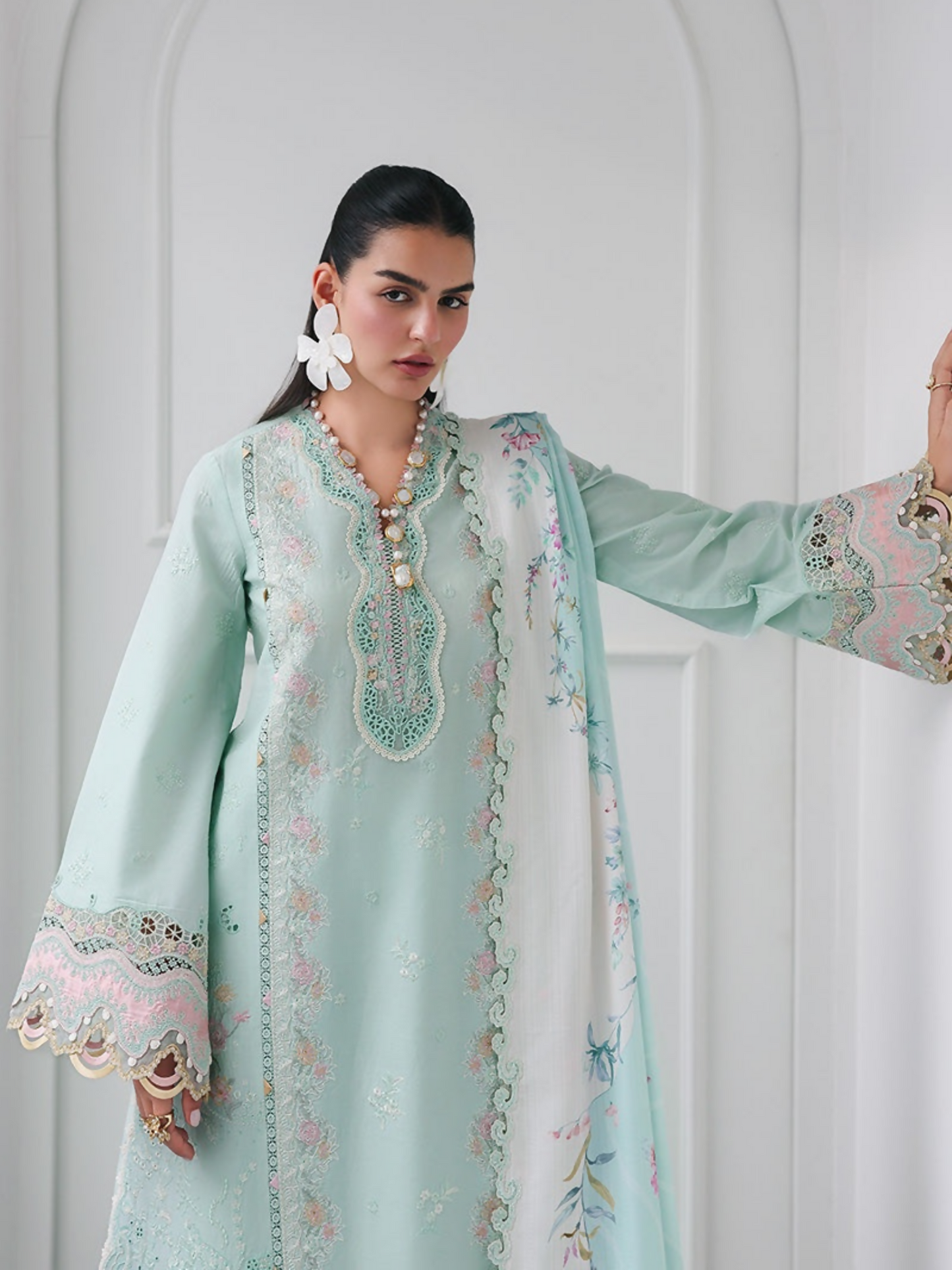 Qalamkar Qline Lawn Drop-1 Embroidered Unstitched 3-Piece Suit-RP-05-Raha