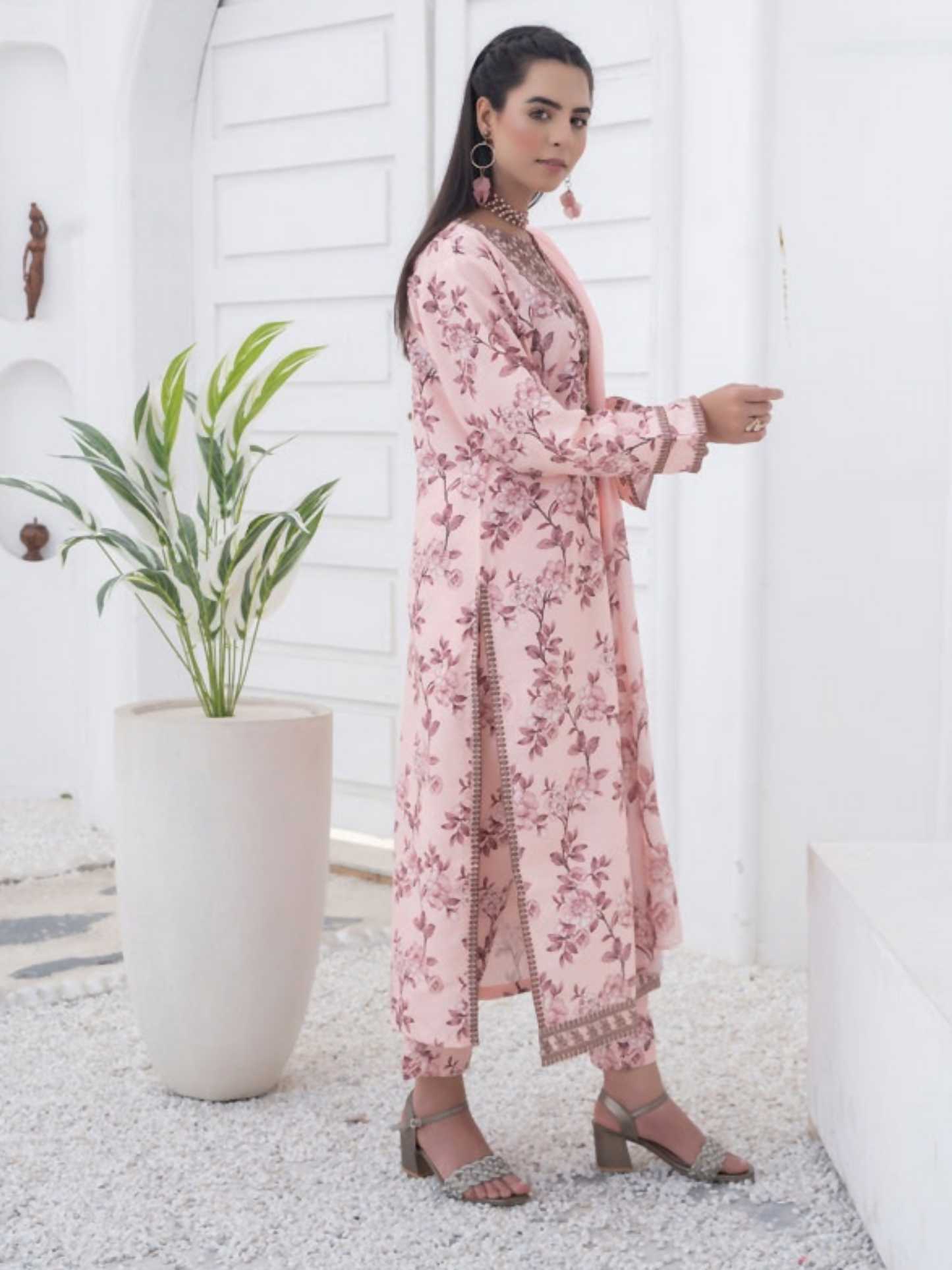 MH Cloth House Khaddi Net Embroidered Stitched 3-Piece Suit-Floral Poise