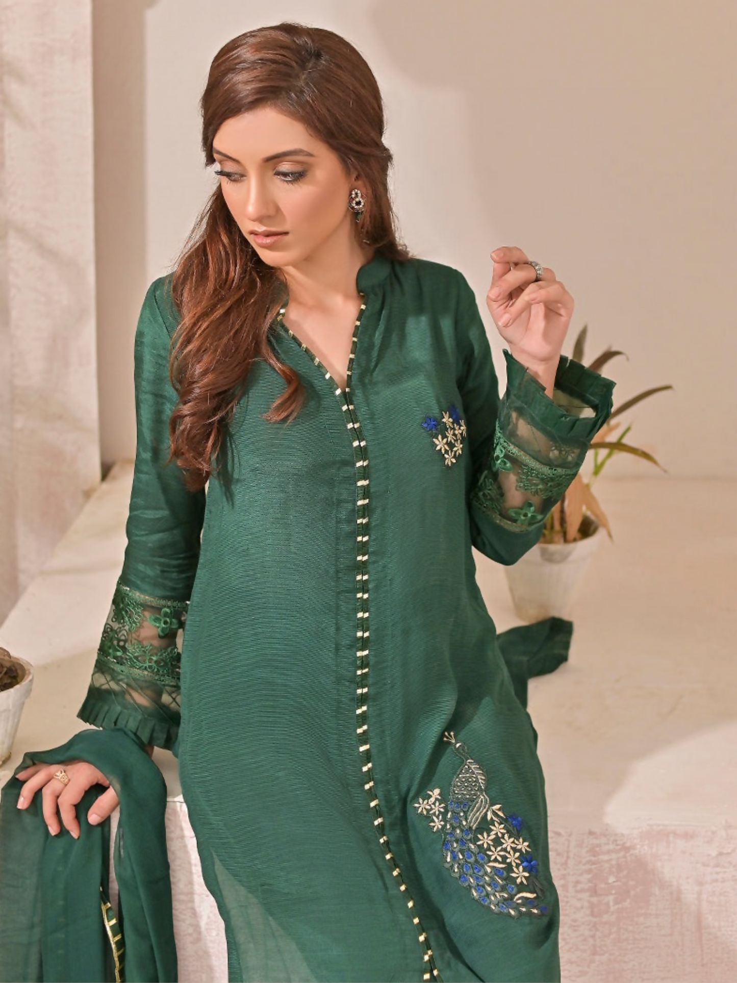 Ruby's Couture Panache Raw Silk Embroidered Stitched 3-Piece Suit-Mishka