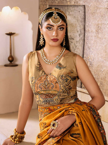 Shiza Hassan Shehnai Blended Silk Embellished Stitched Saree-Amavi