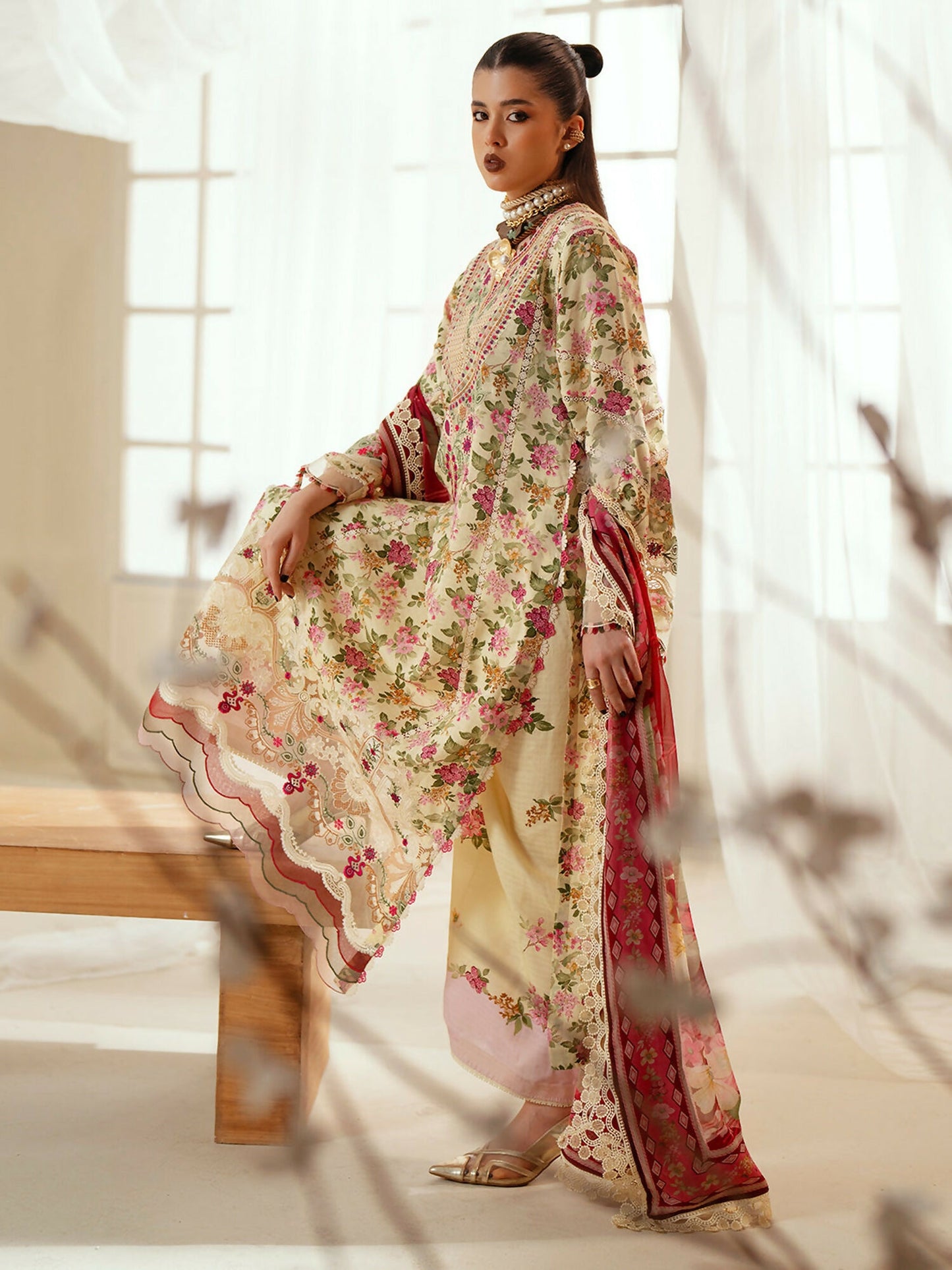 Binilyas Eres Bonita Viscose Embroidered Stitched 3-Piece Suit-1107-A