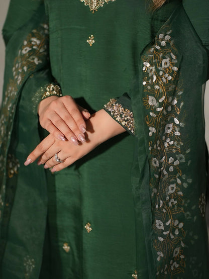 Allure By IH Luxury Pret Raw Silk Embellished Stitched 3-Piece Suit-Shahay