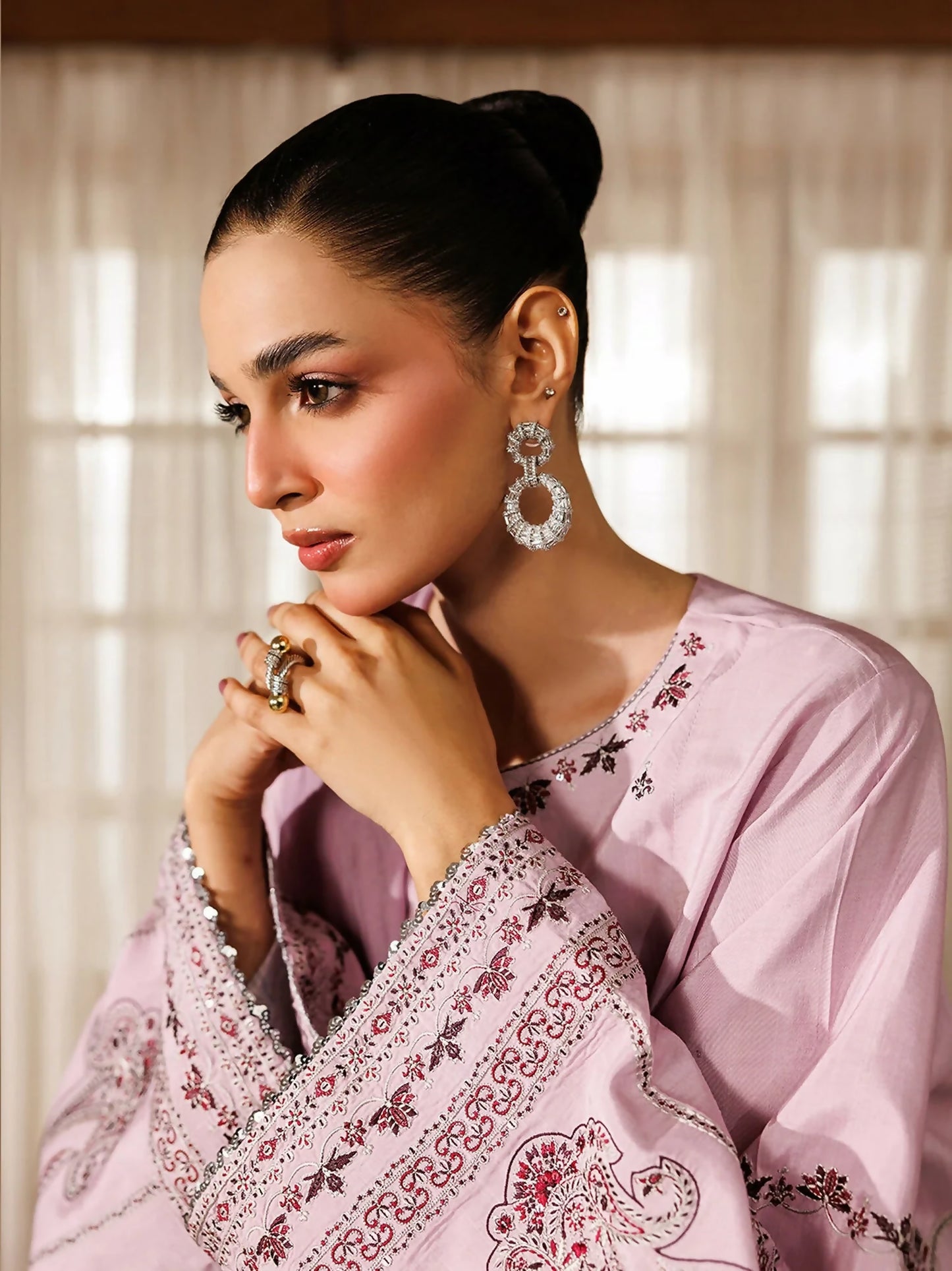 Panache Apparel Noore Eid Edit Sheesha Silk Embroidered Stitched Suit-Gull