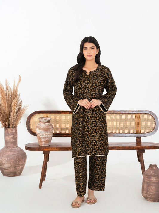 Stylish Collection Enchant Pret Linen Printed Co-Ord Set-Leaf Black