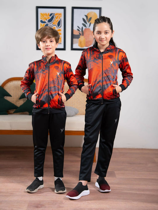 Orange,Black and Grey Velvour Winter Tracksuit-#VWT35-A