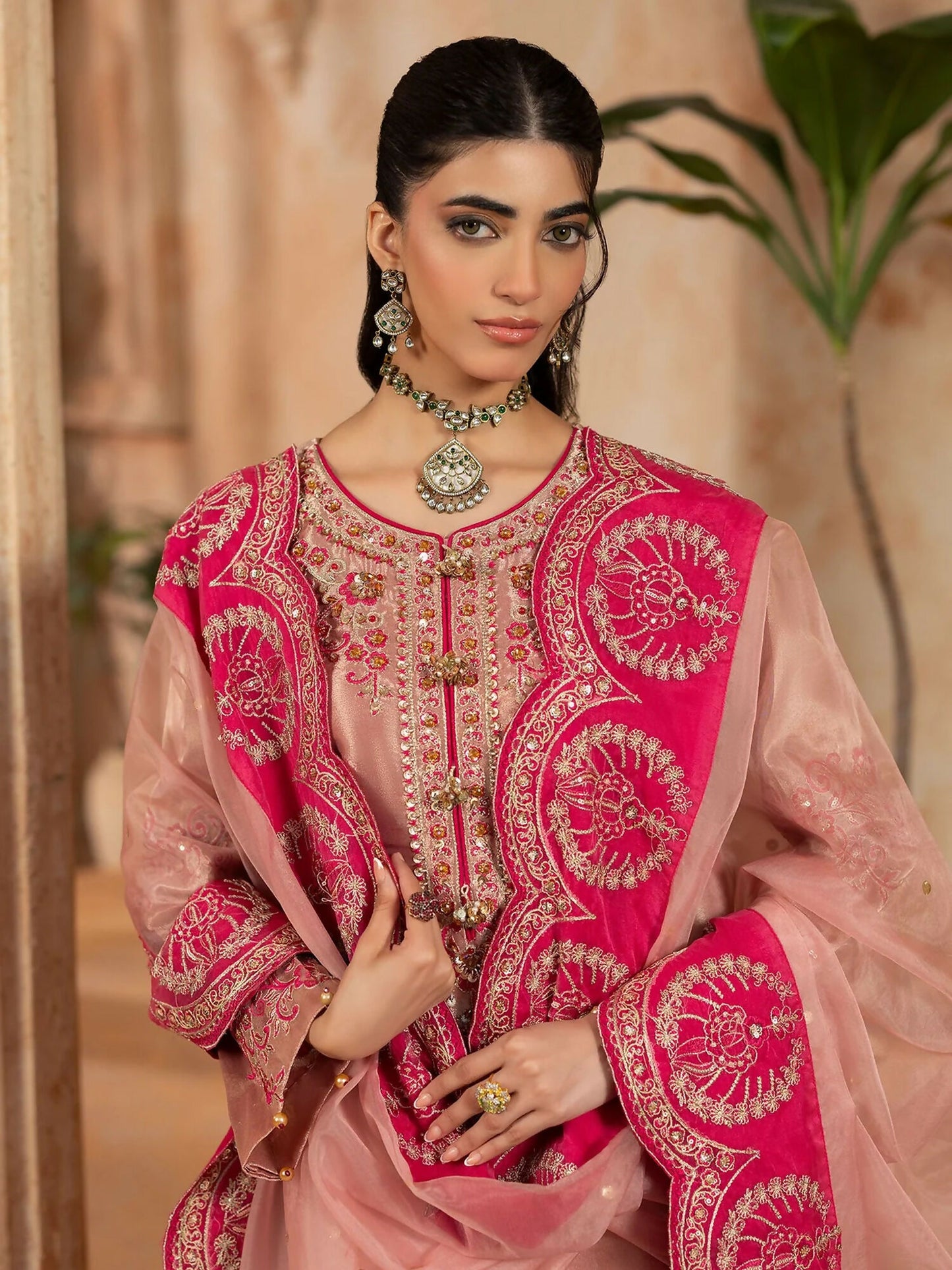 Shurooq Kanpur 1912 Tissue Embellished Stitched 3-Piece Suit-Sukhan