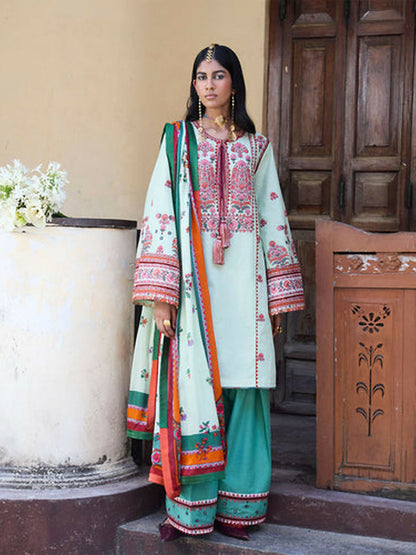 Light Green Jugnu Lahore Luxury Cotton Embroidered Unstitched 3-Piece Suit-Rupal