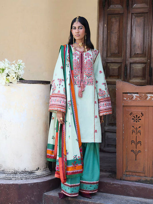 Light Green Jugnu Lahore Luxury Cotton Embroidered Unstitched 3-Piece Suit-Rupal