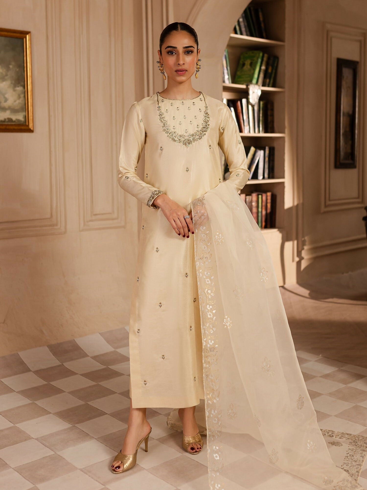 Allure By IH Luxury Pret Raw Silk Embellished Stitched 3-Piece Suit-Charlie