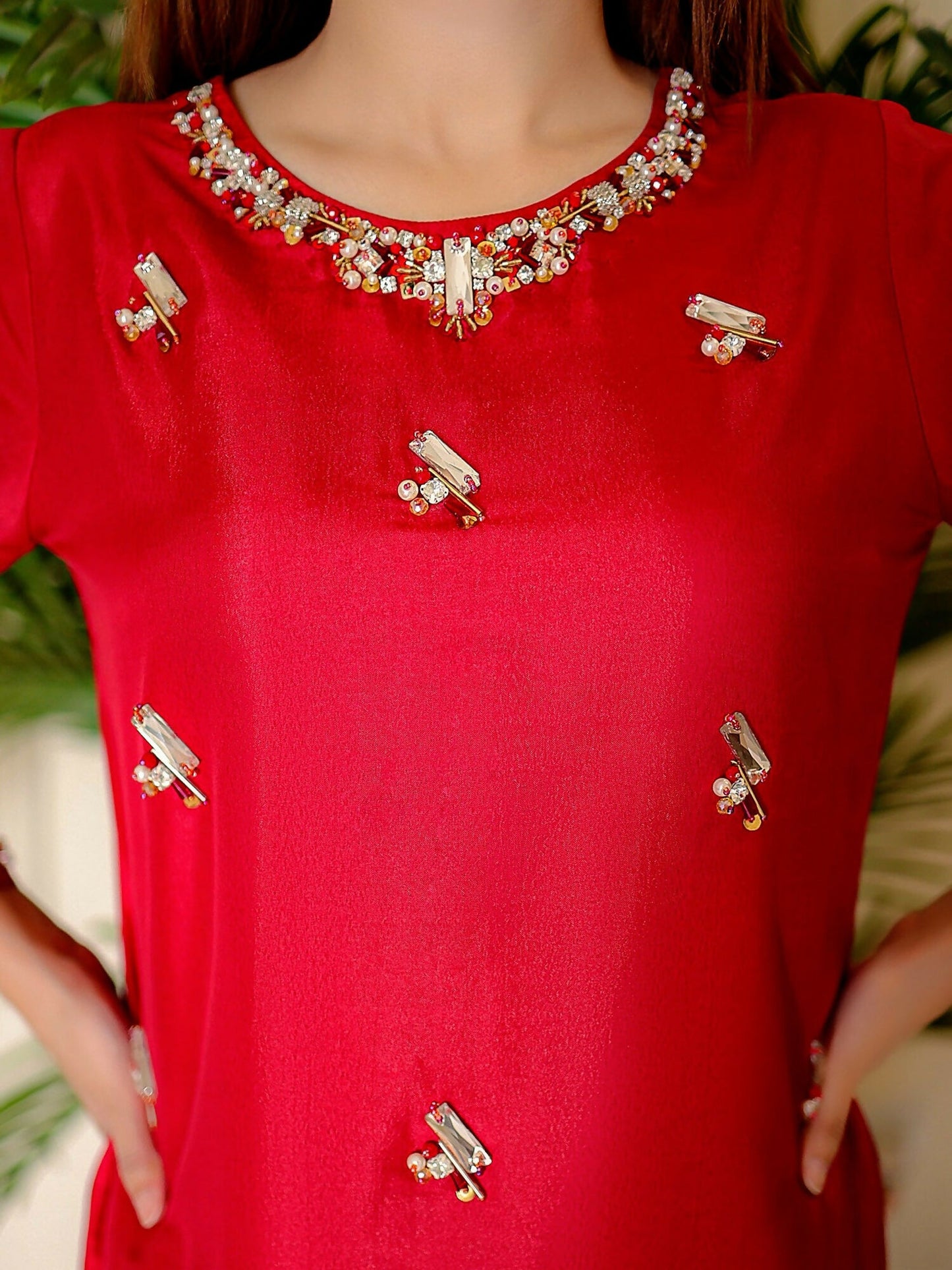 Allure By IH Raw Silk Embellished Stitched 3-Piece Suit-Rosa