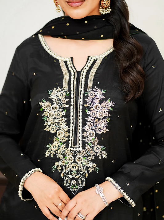 Allure By IH Fashion Calling Raw Silk Embellished Stitched 3-Piece Suit-Moon Stone