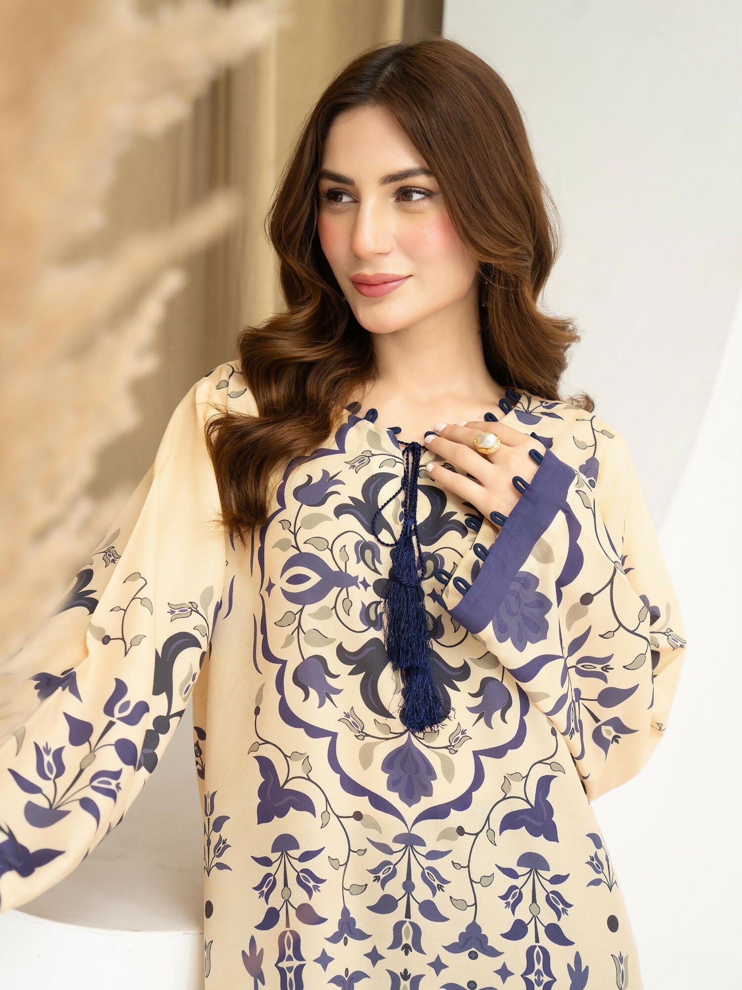 Panache Apparel Florise Silk Lawn Printed Shirt-Vynra