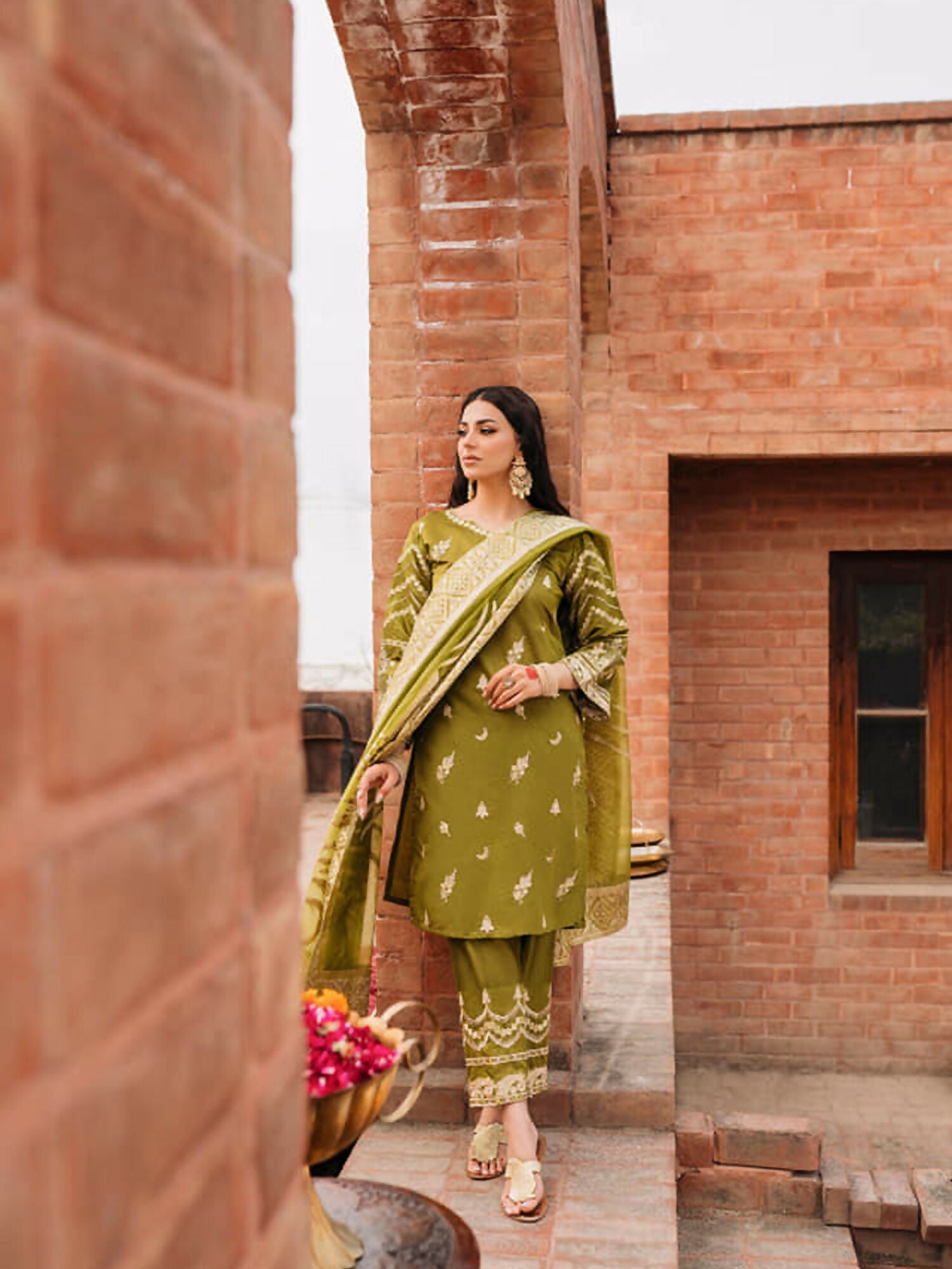 Panache Apparel Chambray Katan Embroidered Stitched Suit-Sumbul