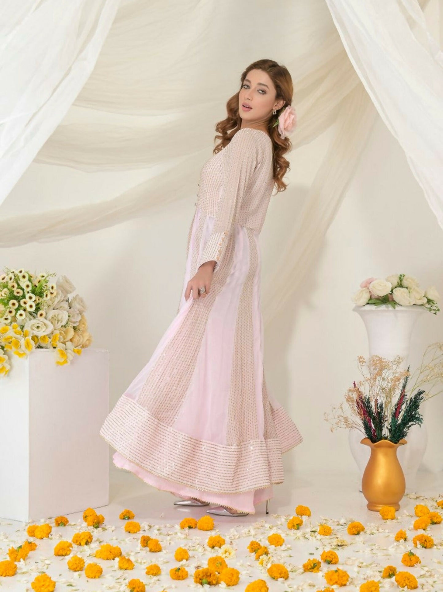 Ruby's Couture Gul-Bahar Chiffon Embroidered Stitched 2-Piece Suit-Miraal