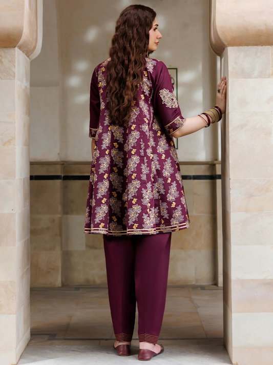 Maroon Panache Apparel Noor Mahal Cotton Printed Stitched Suit-Seraya