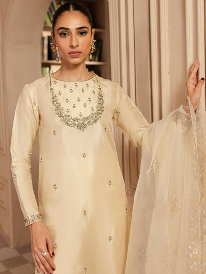 Allure By IH Luxury Pret Raw Silk Embellished Stitched 3-Piece Suit-Charlie