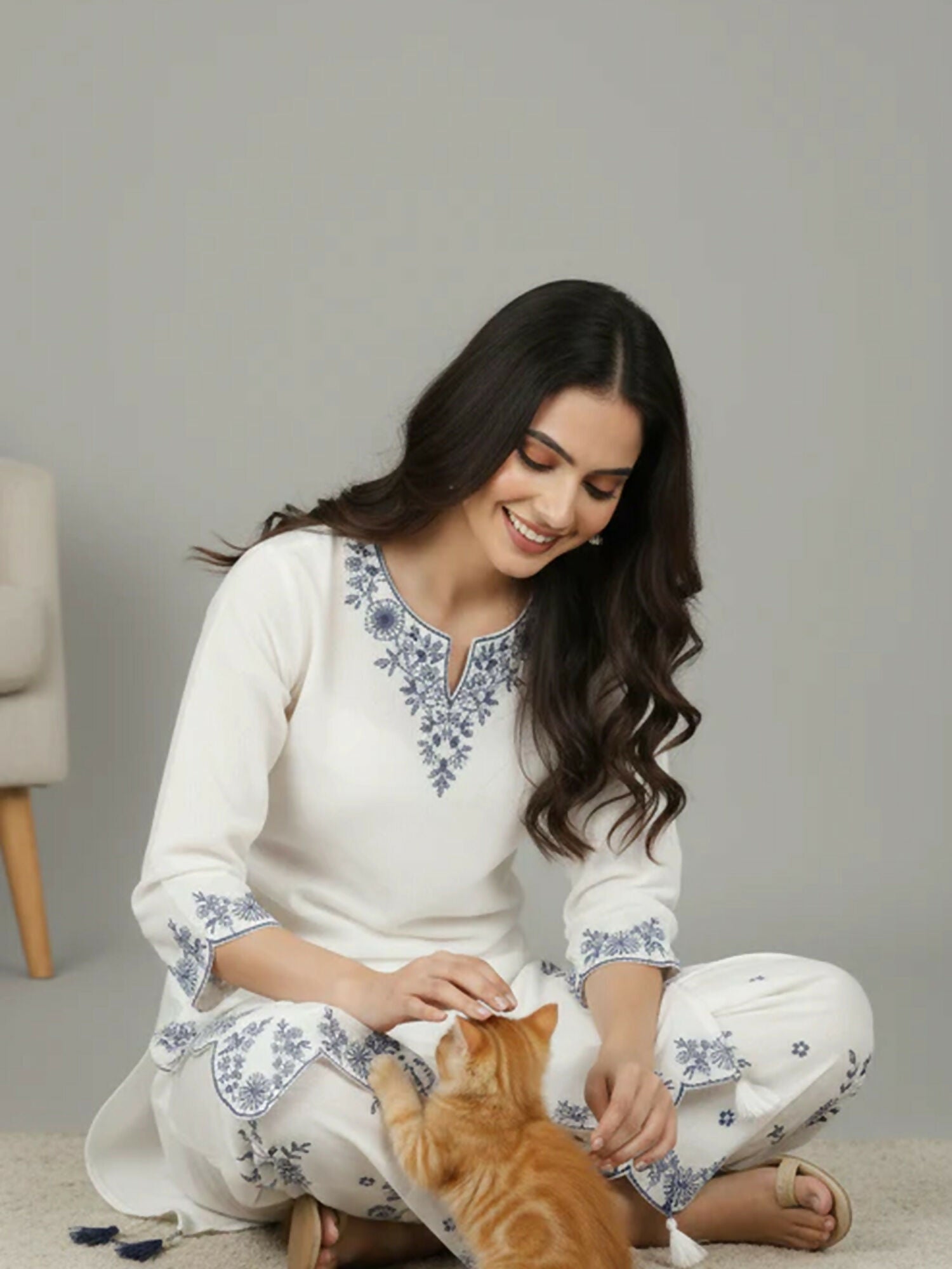 MAK Fashion Khaddar Embroidered Co-Ord Set-Blue Moon