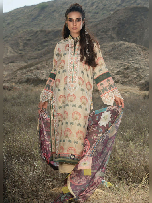 Beige Wardha Saleem Summer Collection Lawn Embroidered Unstitched 3-Piece Suit-D-04 Zimal
