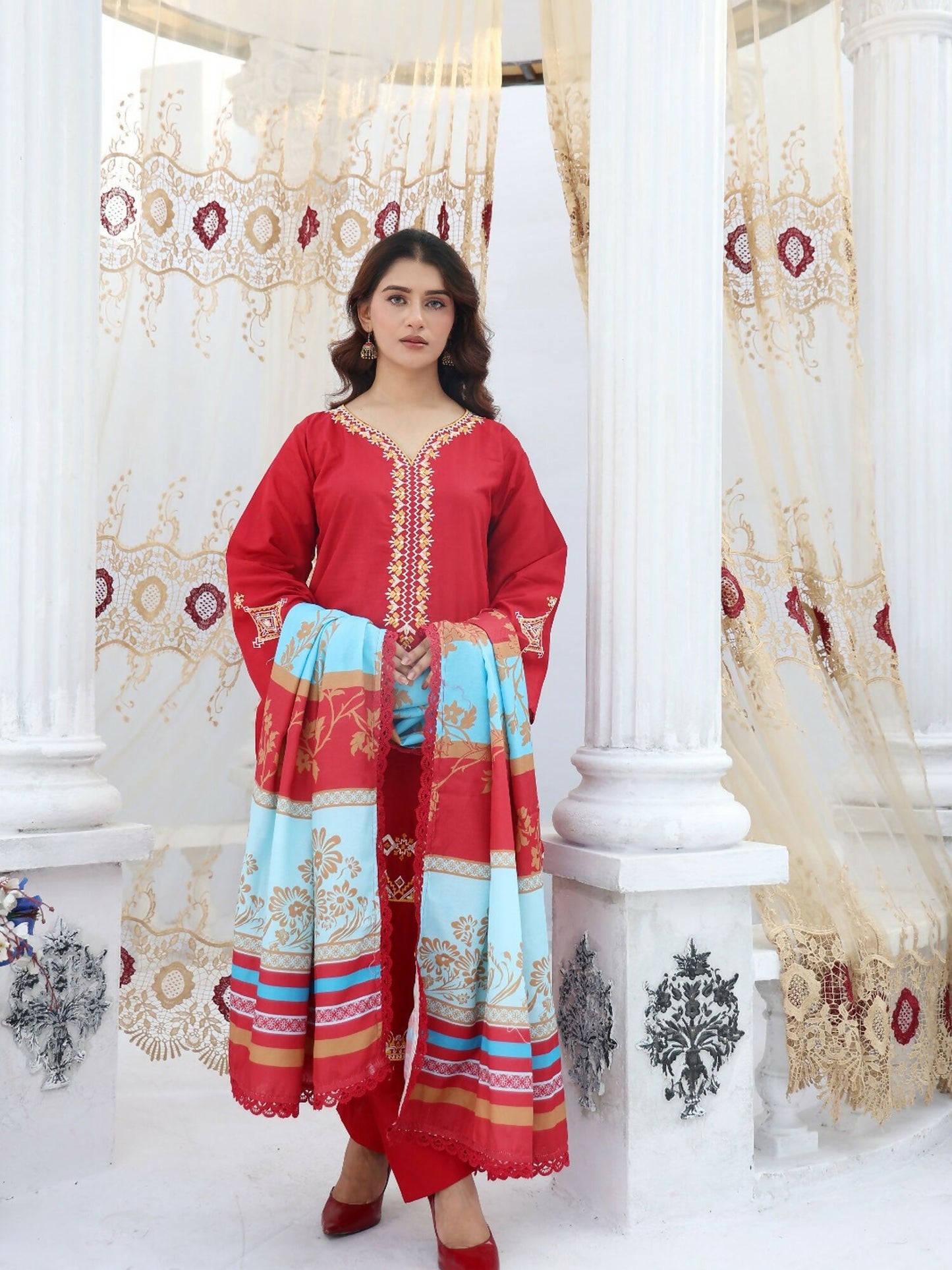 RB Pret & Couture Linen Embroidered Stitched 3-Piece Suit-05