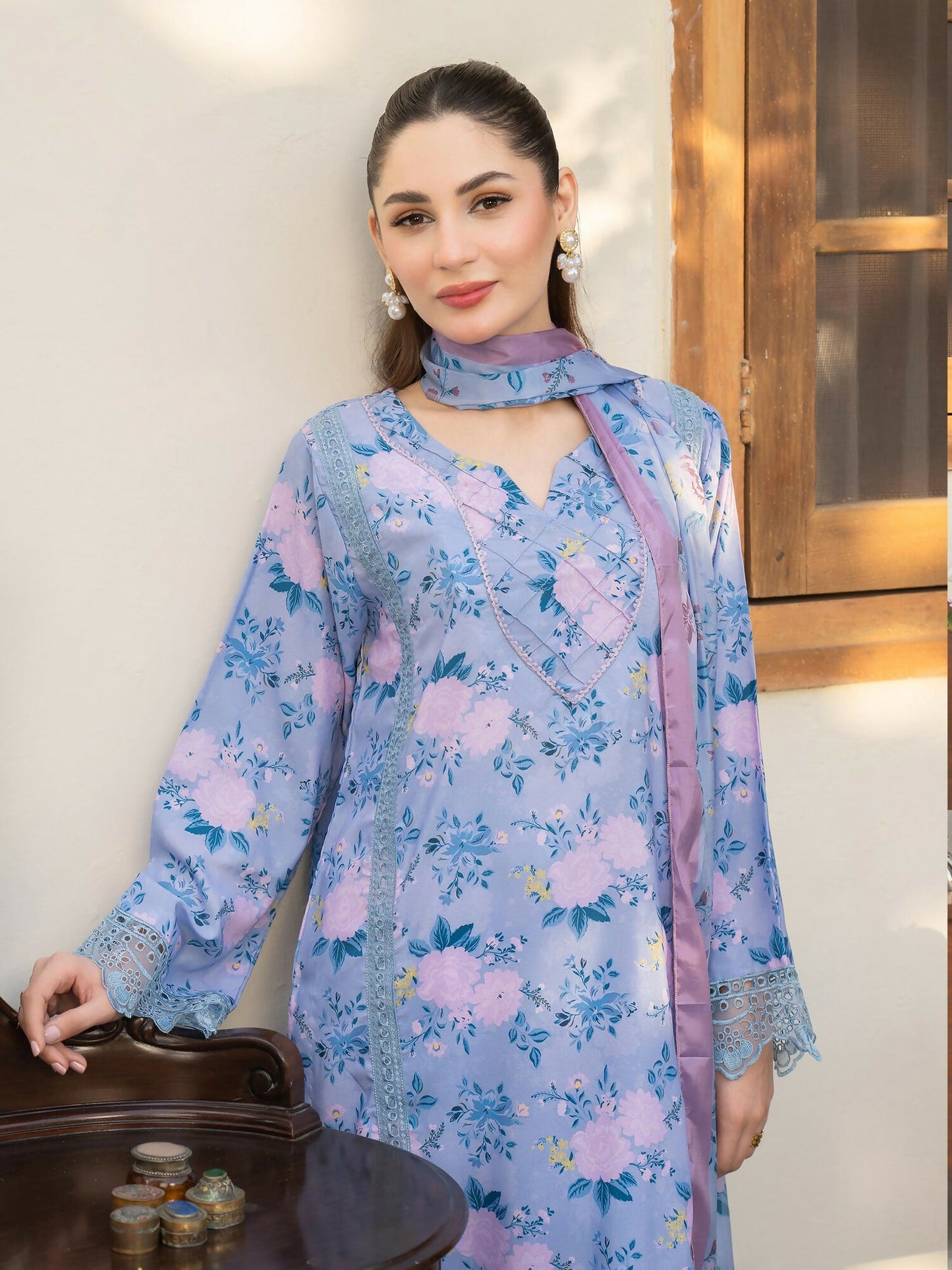 Panache Apparel Raw Silk Printed Stitched Suit-Aeris
