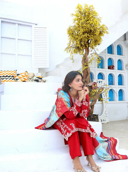 RB Pret & Couture Linen Embroidered Stitched 3-Piece Suit-01