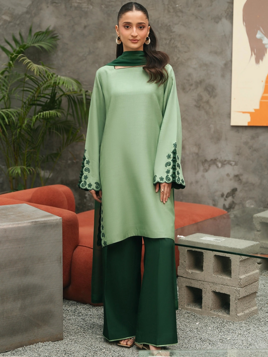 Mannat Clothing Suave Edit Raw Silk Embroidered Stitched Suit-Serene