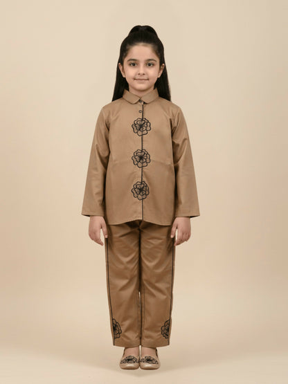 Velvour Girls Cotton Embroidered Co-Ord Set-VG182-A