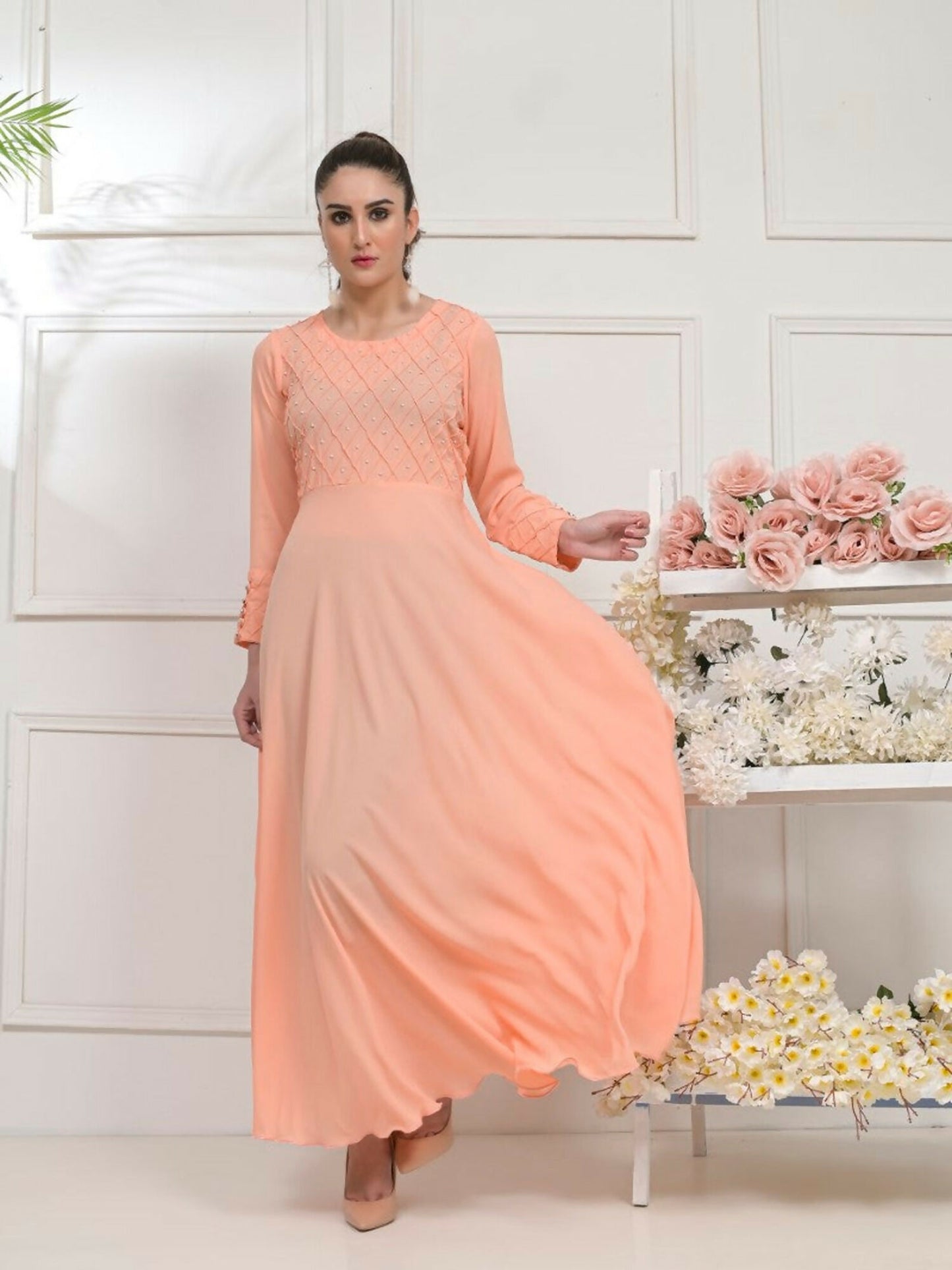 Ruby's Couture Basic Element '25 Georgette Embellished Dress Set-Cinnabar