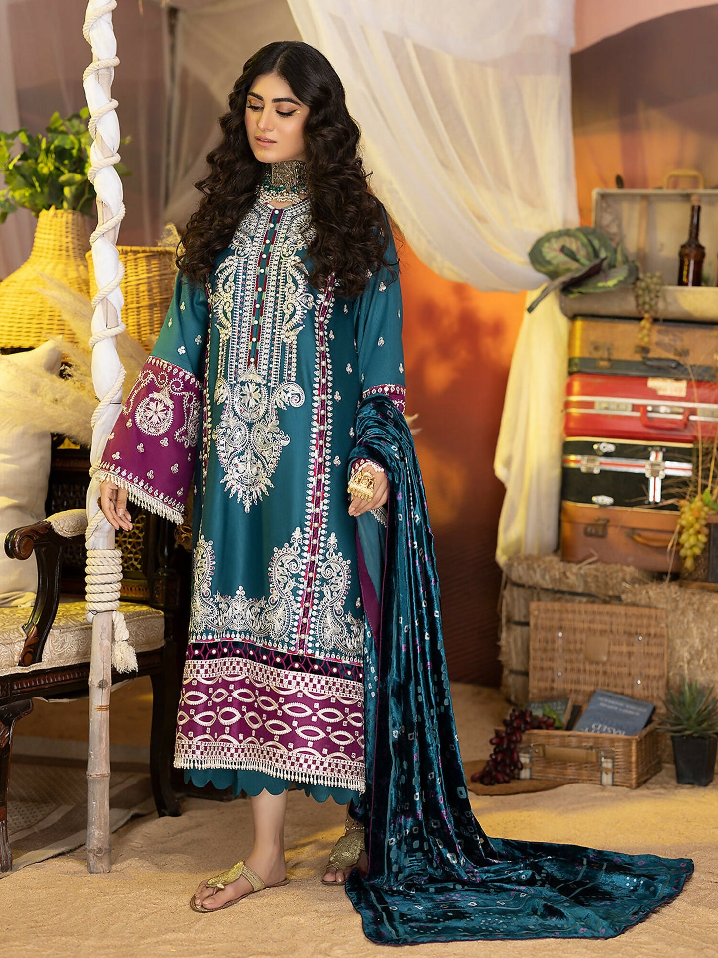 Binilyas Kotrai Embroidered Unstitched 3-Piece Suit-804-B